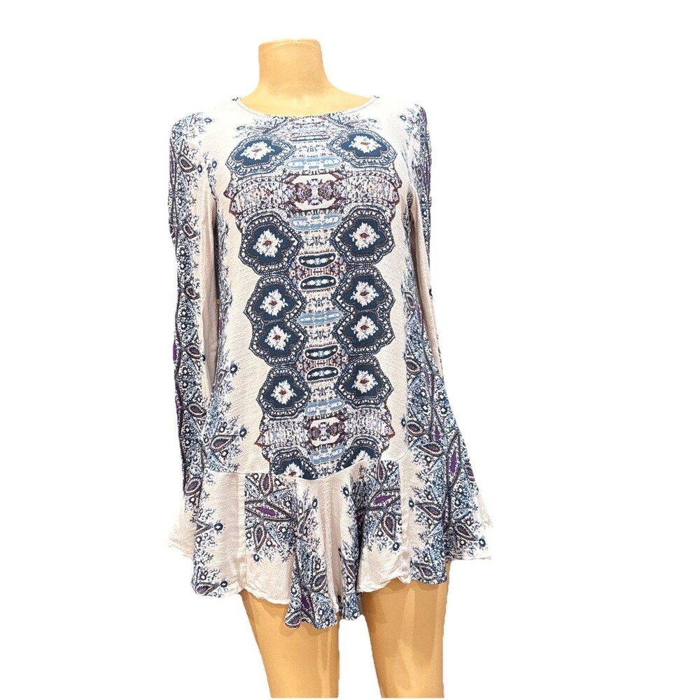 FREE PEOPLE Smooth Talker Dress Antique Pink Abstract Back Cut-Out Sz XS-TP